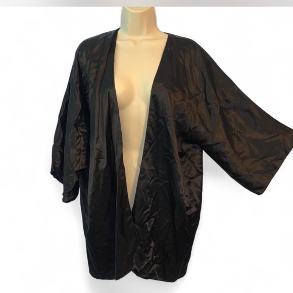 Victoria's Secret gold label vintage Black Silk open Robe kimono one size - Picture 1 of 3